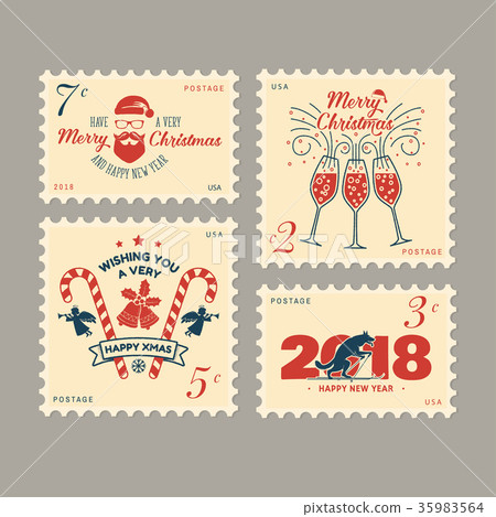 merry christmas and happy new year 2018 retro-插图素材 [35983564