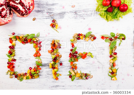 图库照片: word diet is made from fruite and vegetables