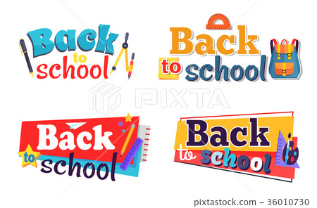 插图素材: back to school stickers set with stationary