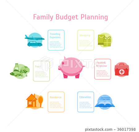 插图素材: cartoon monthly expenses family budget planning