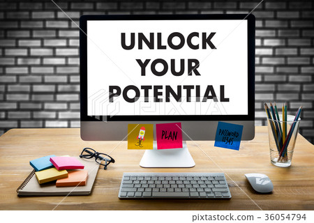 stock photo: unlock your potential businessman hand