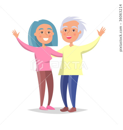 senior头像,senioryear 插图素材: senior couple wave hands vector illustration