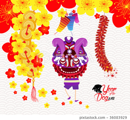 插图素材: chinese new year greeting card. lion dance