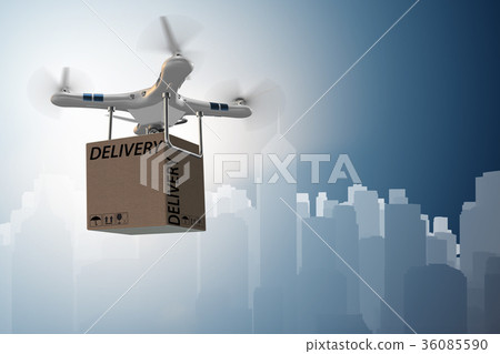 图库插图: drone delivery concept with box in air - 3d