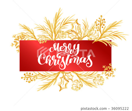 图库插图: text merry christmas on a red tag on the