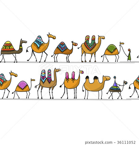 图库插图: camels caravan, seamless pattern for your design