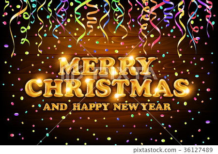 图库插图: gold merry christmas and happy new year wood