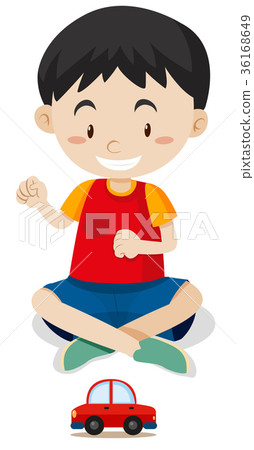 插图素材: happy boy playing with toy car