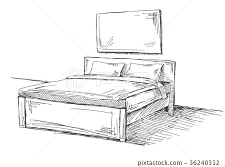 插图素材: double bed isolated on white background.