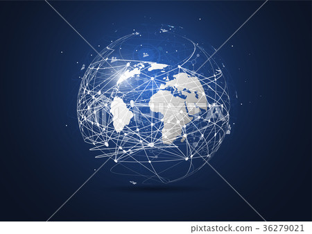 插图素材: global network connection. world map point