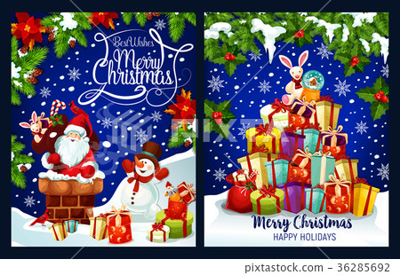 插图素材: merry christmas santa present vector greeting card
