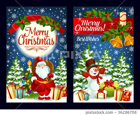 插图素材: merry christmas santa gifts vector greeting card