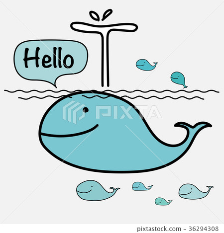 a whale on the line,ontheroad 插图素材: cute whale say hello on the sea.