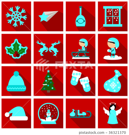 插图素材: set of flat new year and christmas icon with dark