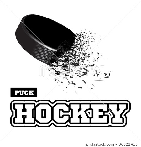 图库插图: exploding hockey puck with flying particles on a