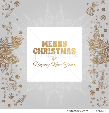 插图素材: merry christmas and happy new year greeting card.