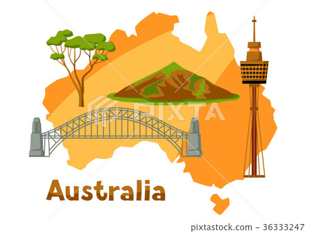 插图素材: illustration of australia map with tourist