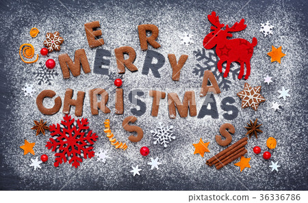 图库照片: merry christmas cookies on a snowy flour