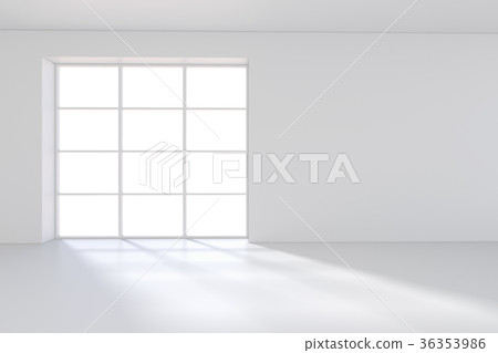 图库插图: large window in white room with a bright light. 3d