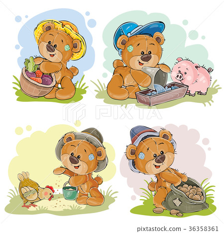 插图素材: brown teddy bear farmer