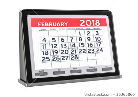 插图素材: february 2018 digital calendar, 3d rendering