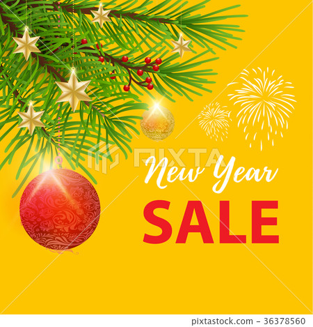 插图素材: new year super sale banner with yellow background