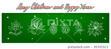 插图素材: lovely christmas pine corn, bell and poinsettia