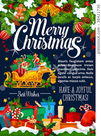 插图素材: christmas santa gifts sleigh vector greeting card