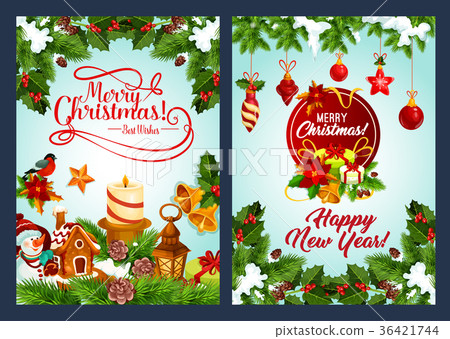 图库插图: merry christmas and new year winter holiday poster