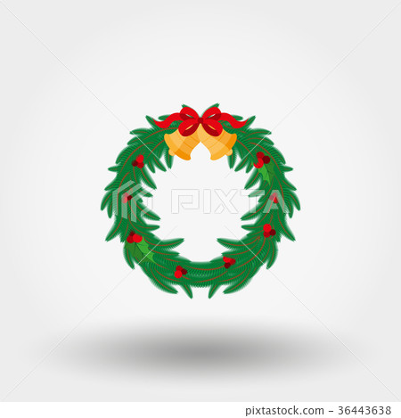 插图素材: christmas wreath with holly berries, bells and a