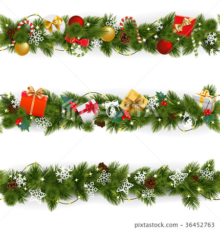 插图素材: vector christmas border set with garland