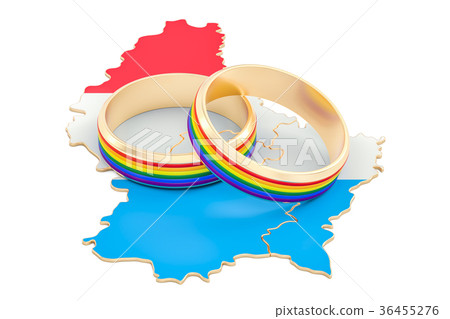 插图素材: luxembourg map with lgbt rainbow rings