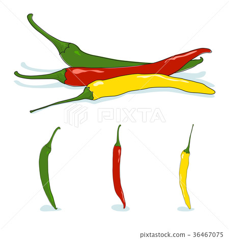 图库插图: red, green and yellow hot chili pepper