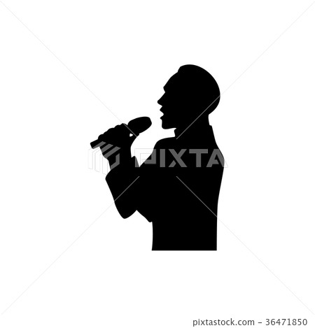 插图素材: silhouette of singing man, half length portrait