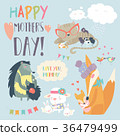 插图素材: cute animals with their cubs
