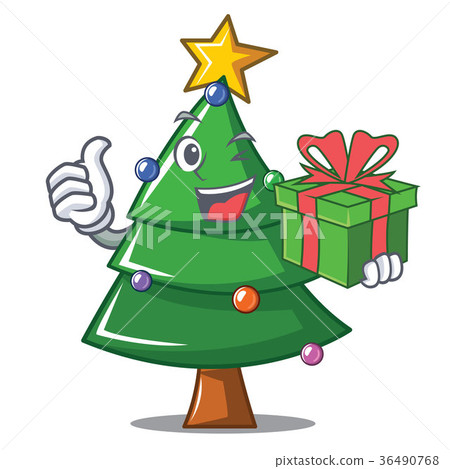 插图素材: with gift christmas tree character cartoon