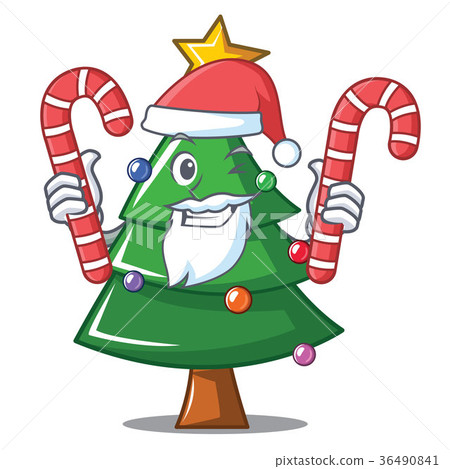 图库插图: santa with candy christmas tree character cartoon