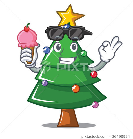 插图素材: with ice cream christmas tree character cartoon