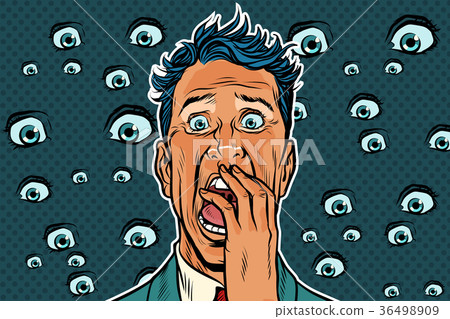 图库插图: horrible background with eyes and a frightened man