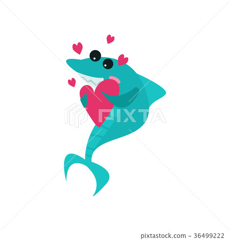 图库插图: cute cheerful shark cartoon character holding pink