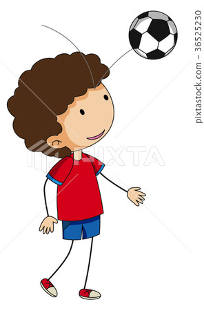 插图素材: little boy bouncing football on his head