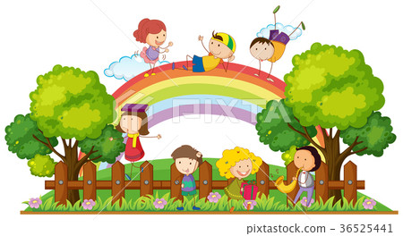插图素材: happy children playing in the park
