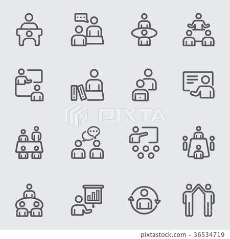 插图素材: meeting and training line icon