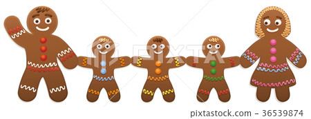 插图素材: gingerbread man children mother father family