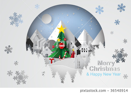 插图素材: paper art and of christmas tree with decorate 查看全部