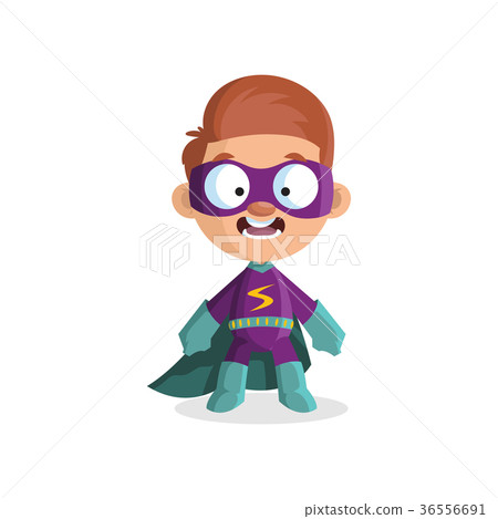 插图素材: cute funny boy character in colorful superhero