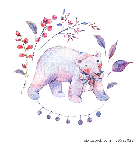 插图素材: watercolor vintage cute polar bear