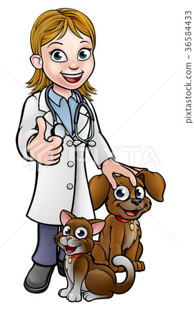 图库插图: vet cartoon character with pet cat and dog