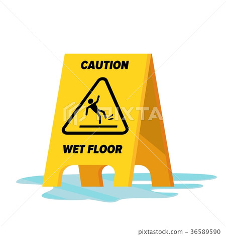 插图素材: wet floor vector. classic yellow caution warning