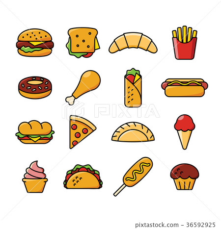 插图素材: sixteen fast food icons